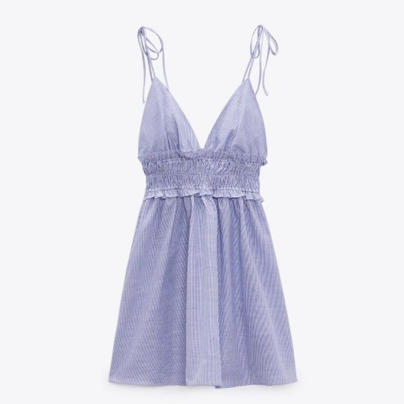 Zara Dresses & Skirts - COPY - Zara Striped Shirred Ruffle Trim Backless Cami Dress